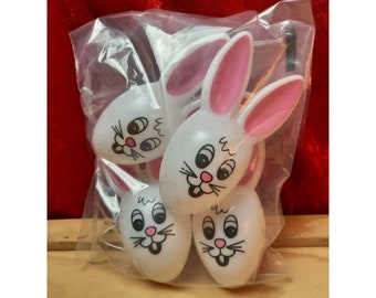 Vintage Easter Bunny Head Blow Mold Plastic Easter Eggs Set 4 Repackaged