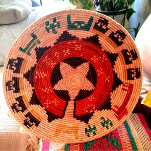 Southwestern Wall Basket Woven Wedding Handmade Handwoven Basketry Large 13&quot;
