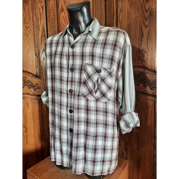 Vintage Goouch Single Needle Tailored Mens L Long Sleeve Plaid 
