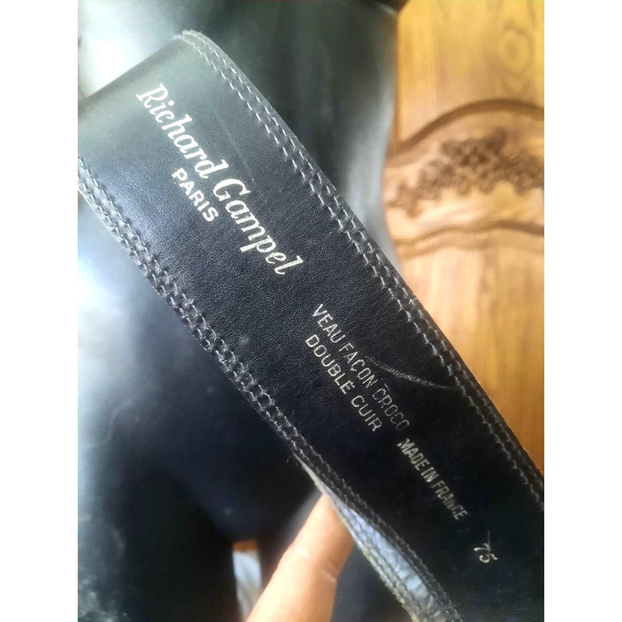 Richard Gampel Blue Leather & Metal Buckle Vintage Richard Gampel France Black & Silver Leather Beaded  main image 4