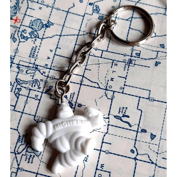 Vintage Keychain Michelin Tire Man Mascot 1970s White Mr. Bibendum