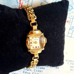 Vintage Benrus Womens Watch 10K RGP Bezel Enamel Stars Stretch Band No 854195