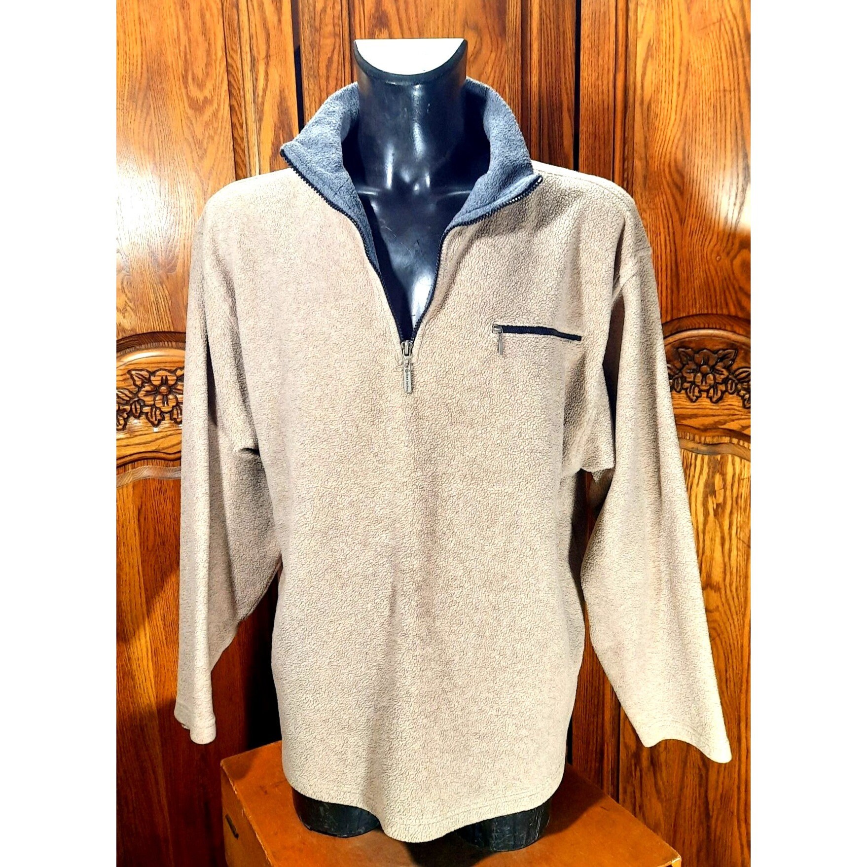 Vintage Foot Locker Fleece Mens Quarter Zip Pullover Beige and Grey Sweater 1990s Etsy