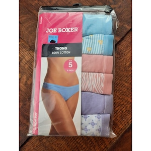 Womens Underwear Joe Boxer Thong Low Rise Panties 100% cotton 6 pack Size 5