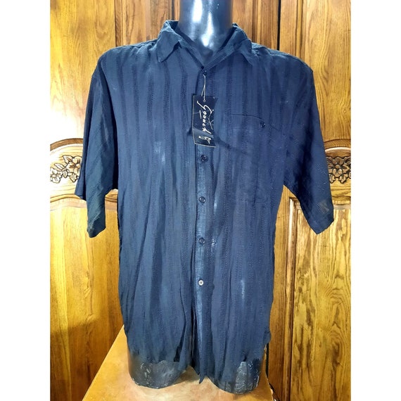 Vintage Goouch Single Needle Tailored Mens L Short Sleeve Striped 