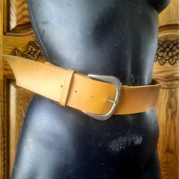 Vintage S Vegan Leather Belt 1970s Brown Wide Naugahyde Belt M