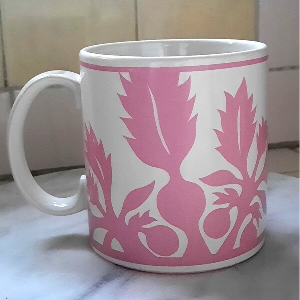 Vintage Mug ULU by Mamo Aloha Airlines First Class Passenger Coffee Mug Pink White Combo