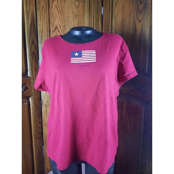 Vintage Eddie Bauer Womens Flag Tshirt 2XL 1990s … - image 1