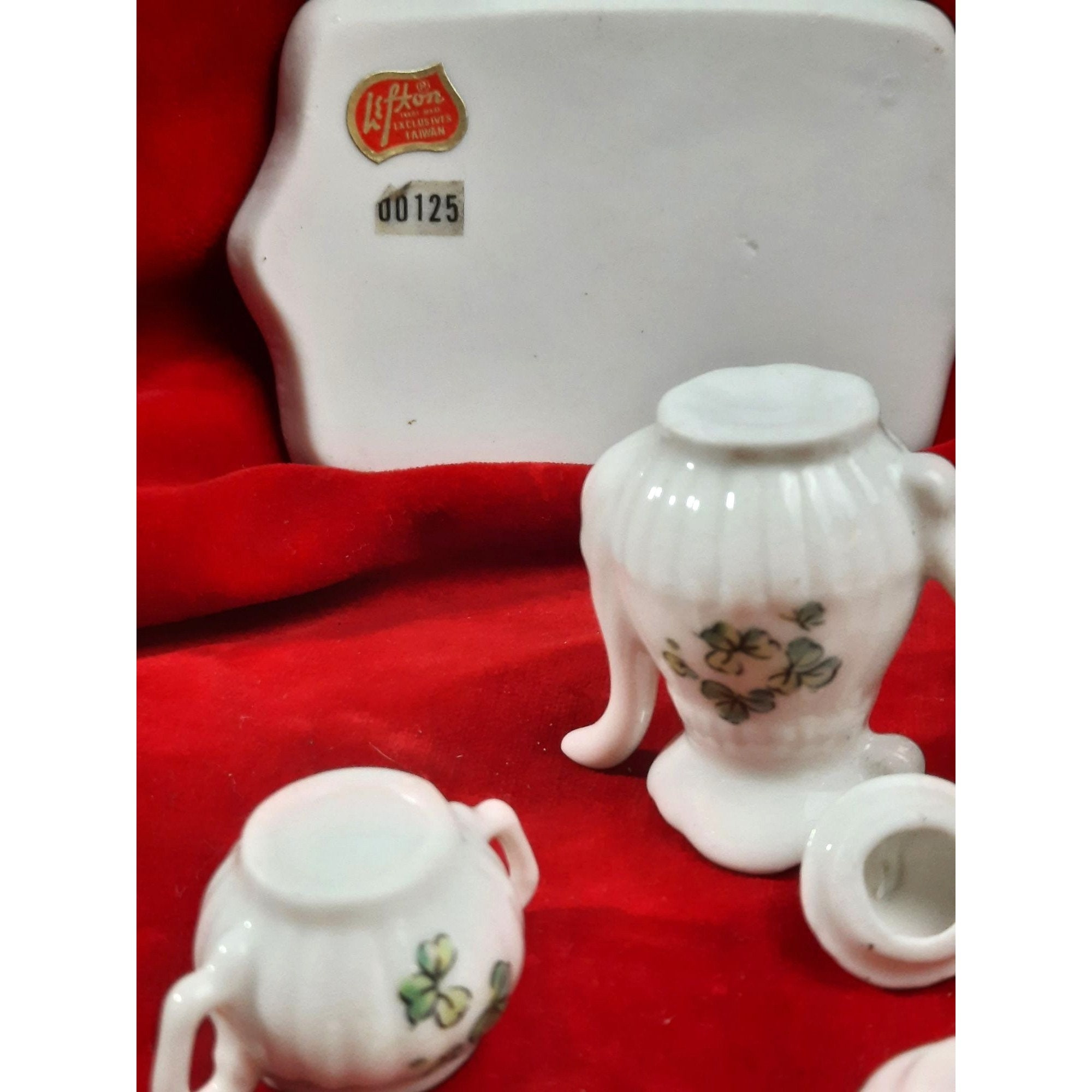 Lefton Labels Vintage Lefton Miniature Porcelain Tea Service Set With Holder 10 Pc ...