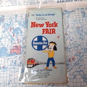 Mappa della Fiera di New York della ferrovia Santa Fe Rand McNally d'epoca Manhattan 1964
