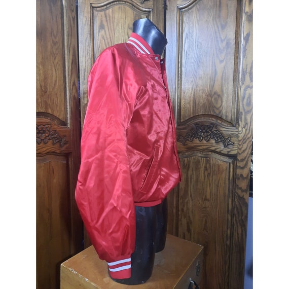 Vintage M Mens Red Satin Bomber Jacket American B… - image 5