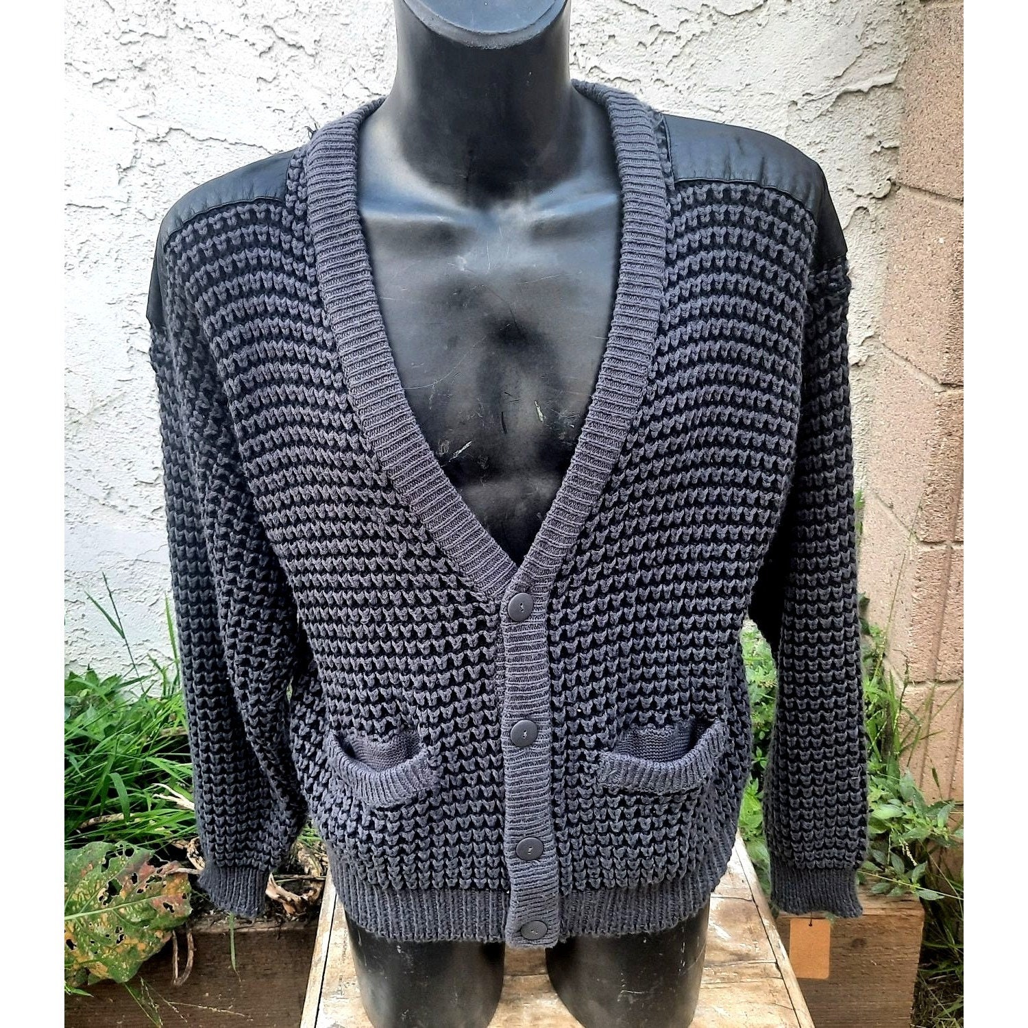 Vintage Mens Cardigan With Leather Patches - Etsy