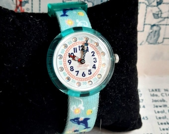 Swatch Flik Flak Uhr Ticking Island Sweet Dolphin Wasserdicht Neue Batterie