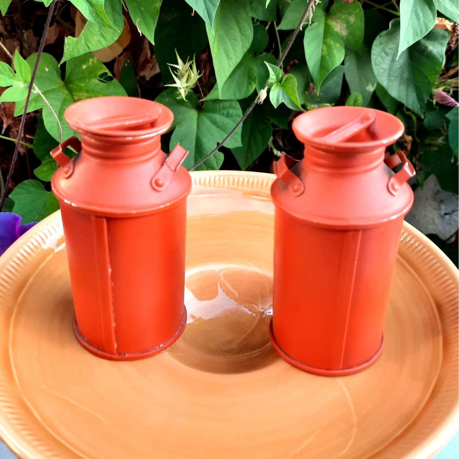 Salero y pimentero de aluminio con forma de lata de leche vintage, pintados  en naranja, década de 1960 - Etsy México, image size:1501x1501