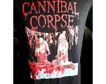 Mens L Tshirt Cannibal Corpse Butchered at Birth Band Black Gore Y2K
