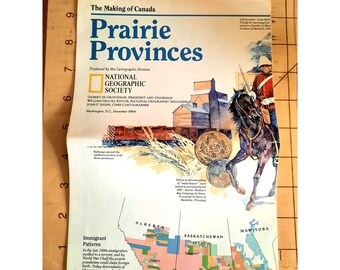 Vintage National Geographic Karte Die Herstellung von Kanada Prärie Provinzen Dez 1994