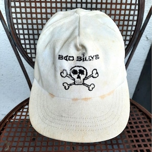 Vintage Bad Billys Baseball Kappe Leder Slide Back Back Cap 1990er Jahre Thrashed Original