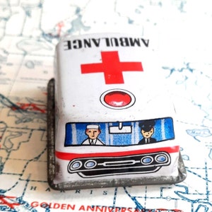 Vintage Ambulance Tin Toy Push Wind up Toy Car 1960s Made in Japan