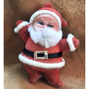 Vintage Blow Mold Velvet Flocked Dancing Christmas Santa Claus Ornament Vintage Christmas Decor 1960s