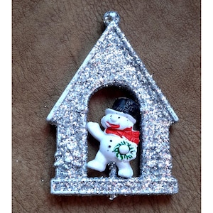 Molde de sopro vintage plástico glitter casa boneco de neve ornamento decoração de natal 1970s
