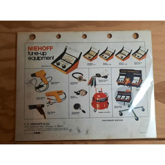 Vintage Technical Manual Niehoff Tune up Chart for Cars