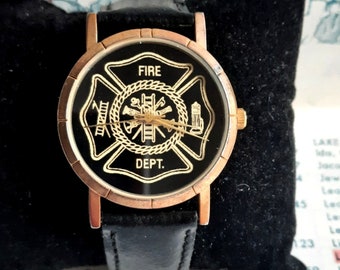 Vintage Firefighter Watch Stretch Band New Battery Mens Watch 1990s Deadstock New