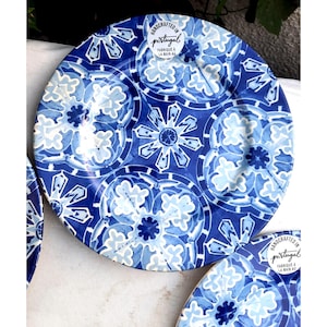 New Portuguese Talavera Embossed Snowflake Dinner Plates Set 4 Pcs Labeled Set D