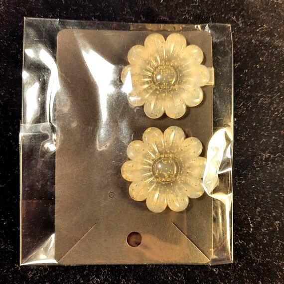 Vintage Barrette Large Clear Glitter Daisies 1970… - image 2