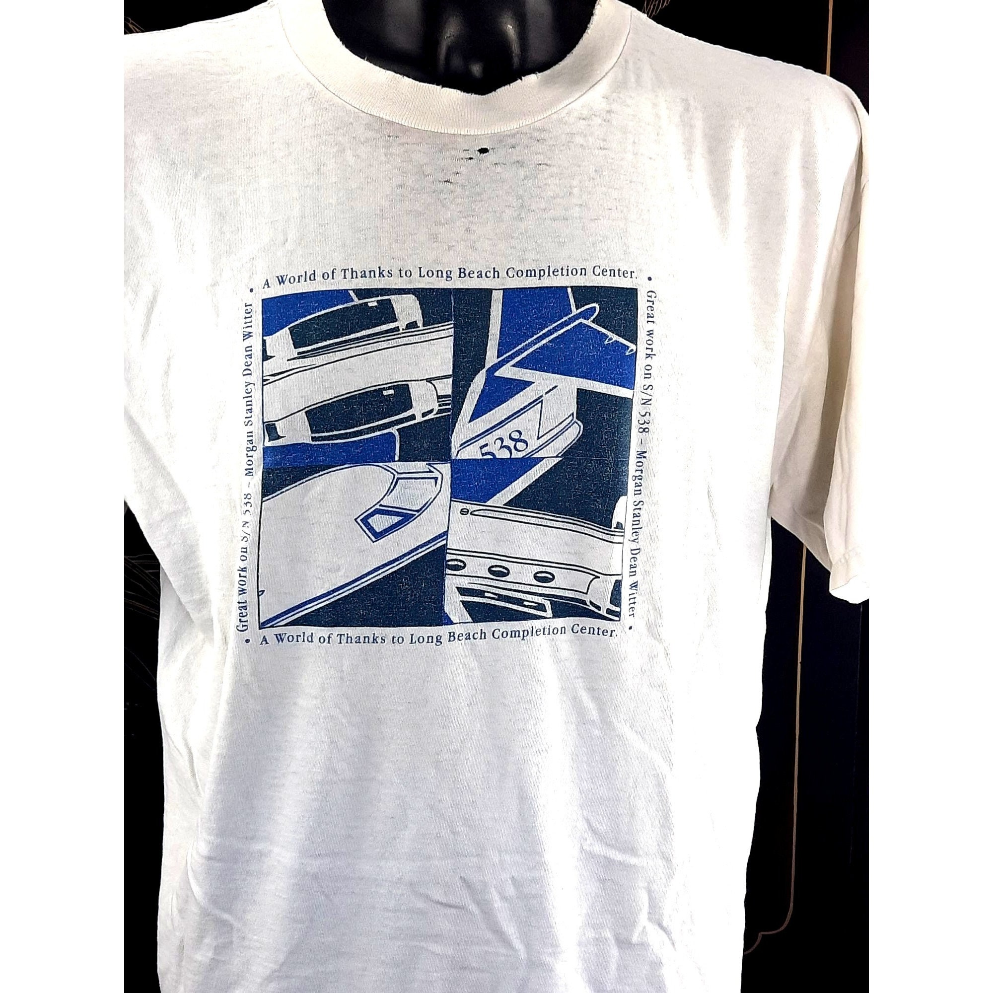 Vintage 1990s Mens T-shirt Long Beach Private Jet Development