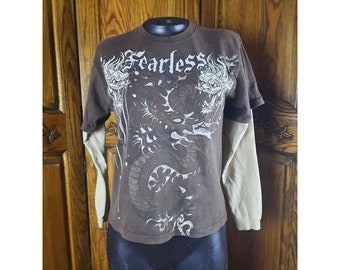 Vintage Kids M Tshirt Fearless Dragon Long Sleeve Shirt 1990s