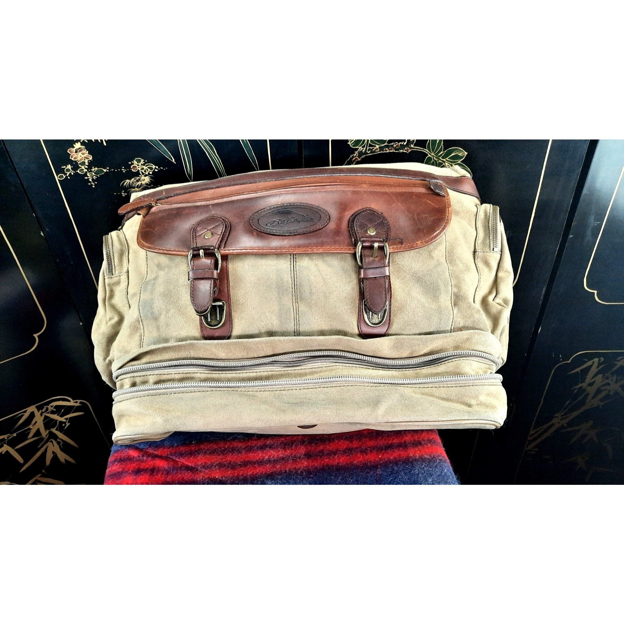 Vintage Bob Timberlake Leather Canvas Travel Shoulder Bag