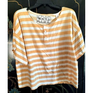Mens Shirt 1980s Vintage W.A.T.T. Caspi Sport Striped Shirt Batwing Sleeve Waffle Knit