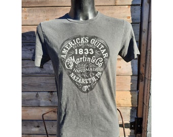 Lucky Brand Mens Tshirt C.F. Martin & Co. Guitar Pick Faded Gray Doublesided Single Stitched NWOT Multiple Sizes