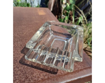 Vintage Glass Ashtray MCM Manganese Pink Glass Blacklight Glow 1930s