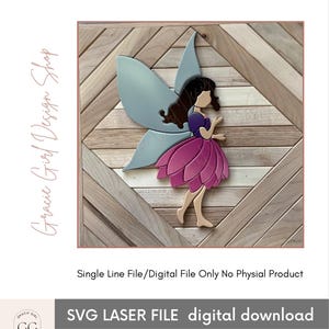 Fairy SVG - Single Line Woodland Fairy - PNG - PDF - Single Line Fairy - Laser Cut - Scroll Saw Template