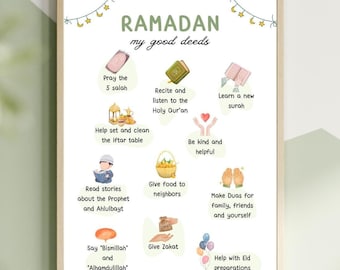 Ramadan Decorations Kids, Gifts Ramadan Children Print, Home Decor Ramadan Poster, Kids Activities Ramadan Good Deeds