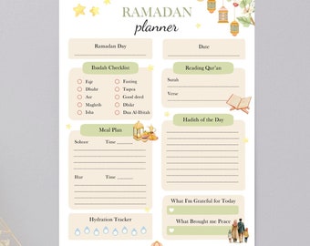 Ramadan Planner Print, Ramadan activities, Home Decor Ramadan, Tracker, Ramadan Gift, Meal Plans, Ibadah, Prayers, Qu'ran, Hadiths, Duas