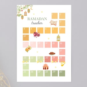 Impresión de seguimiento del Ramadán, actividades del Ramadán, decoración del hogar del Ramadán, planificador, regalo del Ramadán, cuenta regresiva del Ramadán