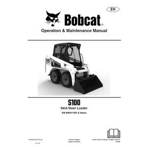 Bobcat S100 5 Skid-Steer Loader S/N B4KH11001 & Above Operation and Maintenance Manual PDF