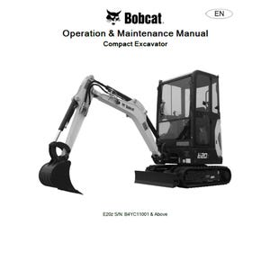 Bobcat E20 Z1 Compact Excavator S/N: B4YC11001 & Above Operation and Maintenance Manual PDF