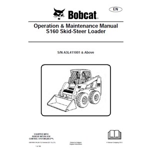 Bobcat S160 4 Skid Steer Loader S/N A3L411001 & Above Operation and Maintenance Manual PDF