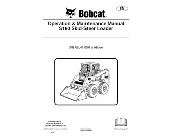 Bobcat S160 4 Skid Steer Loader S/N A3L411001 & Above Operation and Maintenance Manual PDF