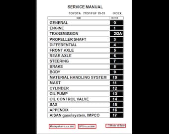 Toyota Forklift 7FDF & FGF 15-35 Service Manuals pdf download after purchase