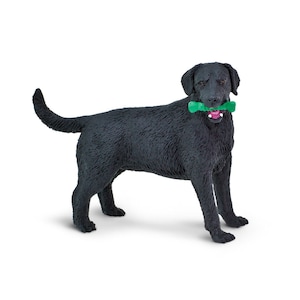 DOG FIGURINE For Wedding Cake Topper Large MINIATURE Black Lab Labrador Retriever Dog Eating Cake Safari Ltd Plastic Animal Figure Model