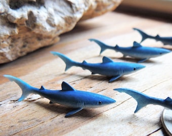 SHARK MINIATURES: Blue Sharks Tiny Animal Figurines Figures Dollhouse Diorama Terrarium Fairy Garden Small Mini Micro Miniature Sea Ocean