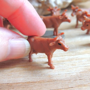 MINIATURE COW Farm Animals Brown Cow Bull Figures Figurine Dollhouse Fairy Garden Diorama Terrarium Small Micro Mini Tiny Miniatures Ranch
