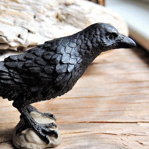 Large MINIATURE RAVEN Bird Crow Animals Figure Figurine Dollhouse Fairy Garden Diorama Terrarium Supply Craft Plastic Miniatures Model Black