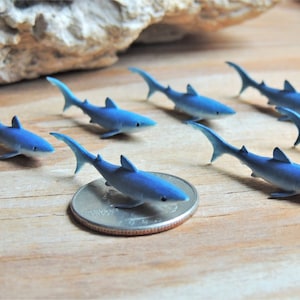 SHARK MINIATURES: Blue Sharks Tiny Animal Figurines Figures Dollhouse Diorama Terrarium Fairy Garden Small Mini Micro Miniature Sea Ocean