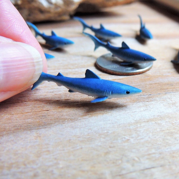 BLUE SHARK MINIATURE: Tiny Animal Figurines Figures Dollhouse Diorama Terrarium Fairy Garden Small Mini Micro Miniatures Sea Ocean Crafts