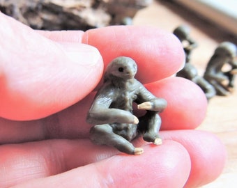 Set of SLOTH MINIATURES Tiny Animal Figurine Figures Dollhouse Terrarium Fairy Garden Diorama Small Mini Micro Miniatures Realistic Sloths